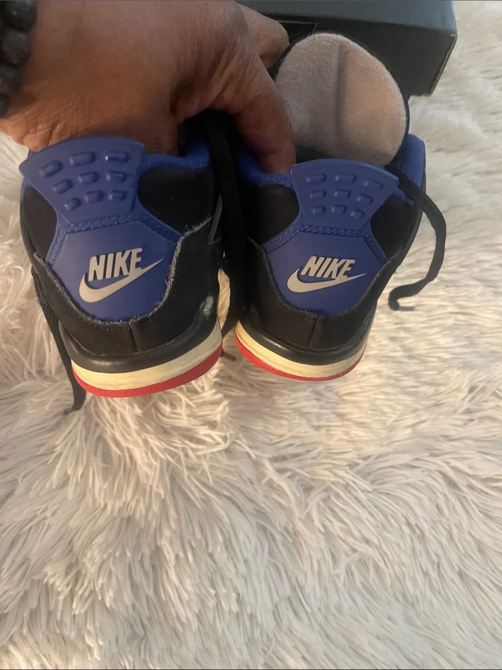 Kids Jordan 4 Retro OG Black/Fire Red-Deep Royal Blue & Red Athletic Sneakers